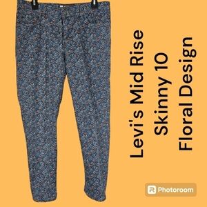 Levi's Mid Rise Skinny 1% Spandex 10 Grey with Blue, White, Orange Flowers EUC